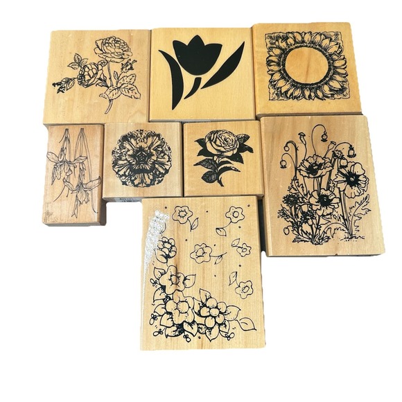 Sugarloaf Rubber Stamp‎ Lot Of 8 Wooden Floral Wild Flowers 1985-2002 Vintage - Picture 1 of 5